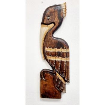 Dřevěná vyřezávaná dekorace k zavěšení na stěnu- pták pelikán 60 cm