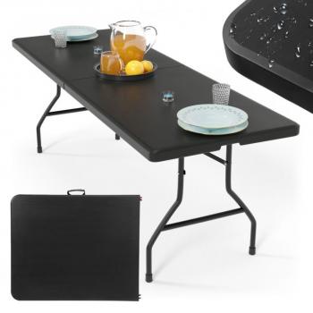 Robustní velký skládací venkovní stůl pro 8 osob černý, kov + plast, 183 cm, do 150 kg