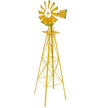 Velký kovový větrný mlýn v americkém stylu, ocel, žlutý, 245 cm