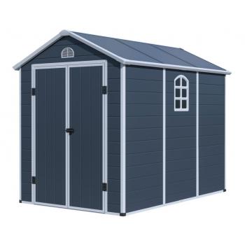 Zahradní domek / garáž na kola, šedý, plastové panely + kovové výztuhy, 241x238x278 cm
