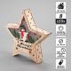 Dřevěná vánoční svítící hvězda 3D k postavení do bytu, 8 led, tepl bílá, vyřezávaný motiv sněhulák, 30 cm