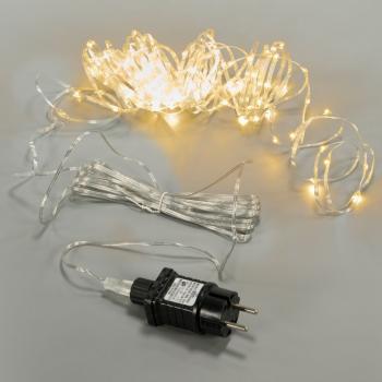 Vánoční světelný drátek s mini led diodami venkovní + vnitřní teple bílý do zásuvky, časovač, 10 m