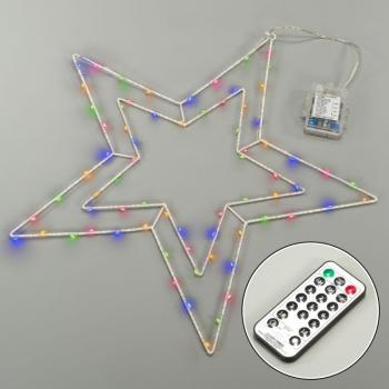 Závěsná vánoční svítící hvězda s barevnými led na baterie venkovní + vnitřní, časovač, 50 cm