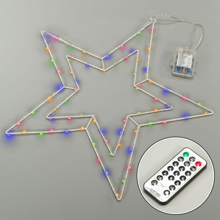 Závěsná vánoční svítící hvězda s barevnými led na baterie venkovní + vnitřní, časovač, 50 cm