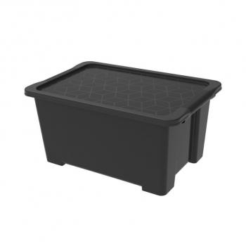 Plastový box úložný s víkem do garáže / dílny / sklepa, černý, 44 L