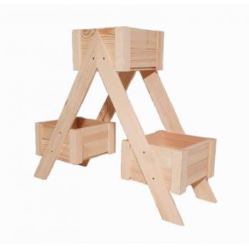 Dřevěný stojan se 3 květináči venkovní + vnitřní, nelakovaný, 68x56x24 cm