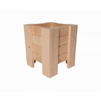 Dřevěný květináč masiv čtvercový s nožkami, nelakovaný, 26x26x30 cm