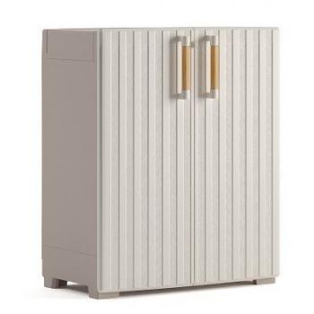 Venkovní skříňka plastová nízká béžová voděodolná na zahradu / terasu, 98x80x45 cm