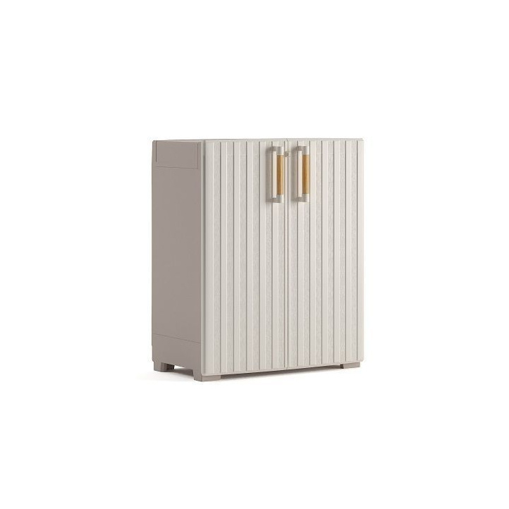 Venkovní skříňka plastová nízká béžová voděodolná na zahradu / terasu, 98x80x45 cm