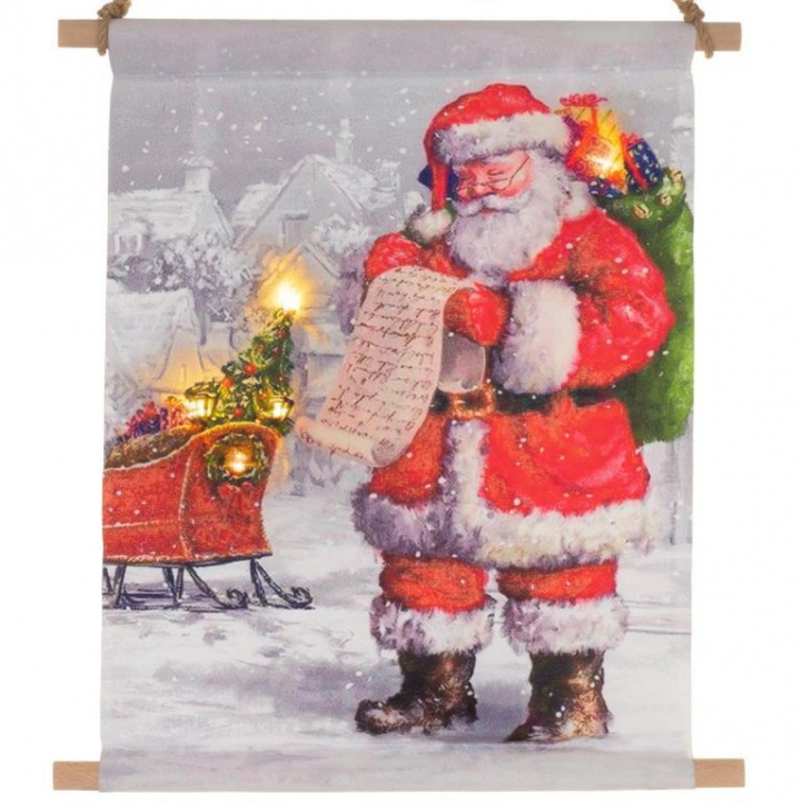 Nástěnný obrázek s vánočním motivem Santa Claus, led osvětlení na baterie, 30x40 cm