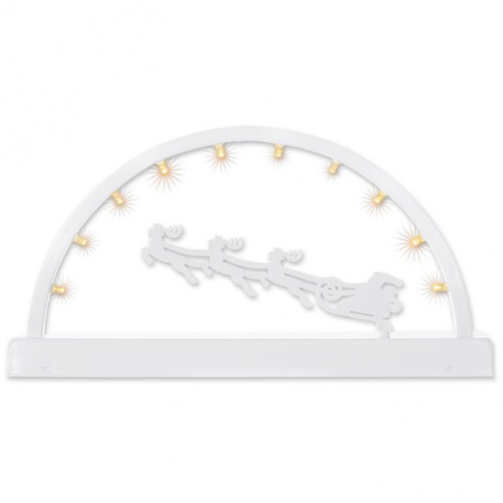 Světelná vánoční led dekorace do okna- Santa Claus a sobi, na baterie, časovač, 31,5x16 cm