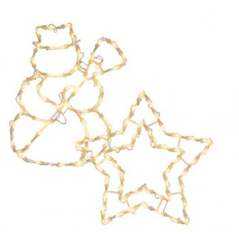 Vánoční světelná výzdoba na okno 2 ks - sněhulák + hvězda, teple bílá, na baterky, 42+40 cm