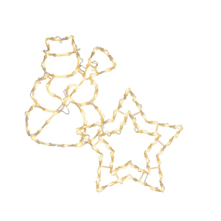 Vánoční světelná výzdoba na okno 2 ks - sněhulák + hvězda, teple bílá, na baterky, 42+40 cm