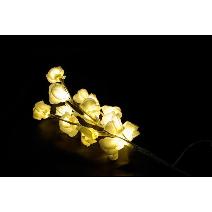 Svítící dekorace do interiéru- větvička růží na baterie, teple bílé světlo, 16 led, 45 cm