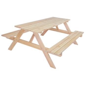 Dřevěný set z masivu stůl + 2 sklopné lavice, přírodní nelakovaný, 180 cm