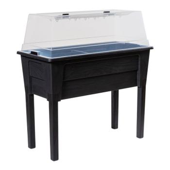 Velký květináč na nožičkách na balkon / terasu, průhledný kryt, grafitově šedý, 78x81x38 cm