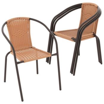 4x kovová židle s umělým výpletem pro kavárny / bary / restaurace, venkovní + vnitřní, hnědá