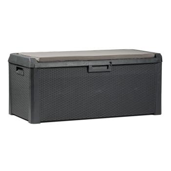 Ratanový venkovní úložný box se sedákem tmavě šedý (grafit), 550 L