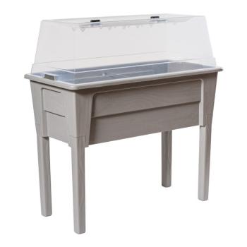 Plastový květináč s vysokými nohami a krytem venkovní + vnitřní, světle šedý, 78x81x38 cm