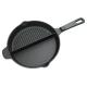 Litinová grilovací pánev s držadlem kulatá dělená - steakové mřížkování / hladká, 25 cm