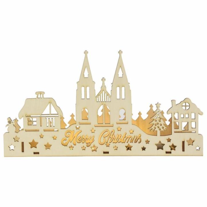 Vánoční svítící vesnička na parapet / skříňku, napájení na baterie s časovačem, 30 cm