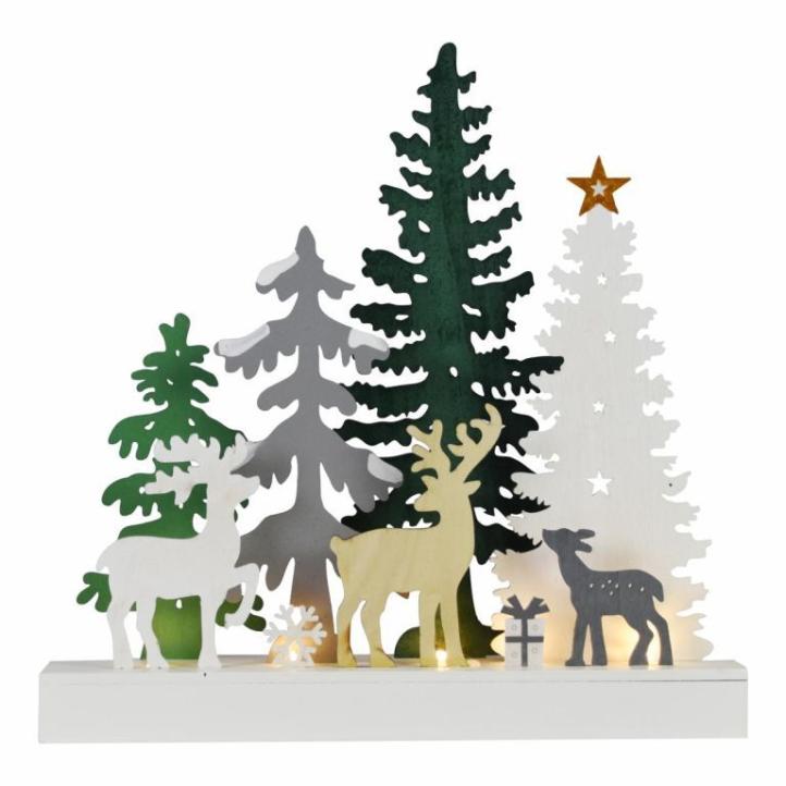 Vánoční svítící dekorace les na baterie s časovačem 20x30 cm