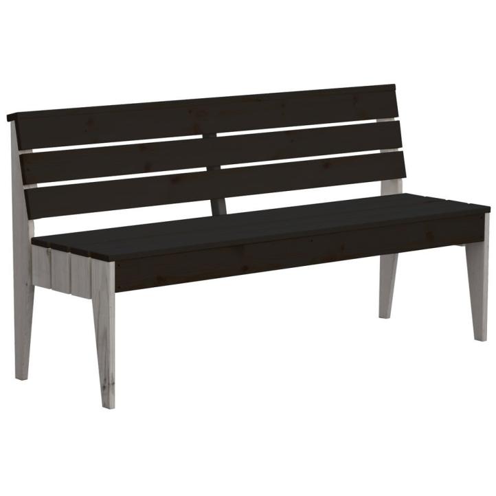 Dřevěná lavice masiv mořená borovice černá / šedá s opěradlem 150 cm