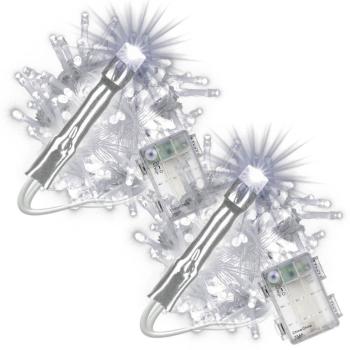 2x venkovní řetěz na baterie 10 m s časovačem studeně bílý, průhledný kabel