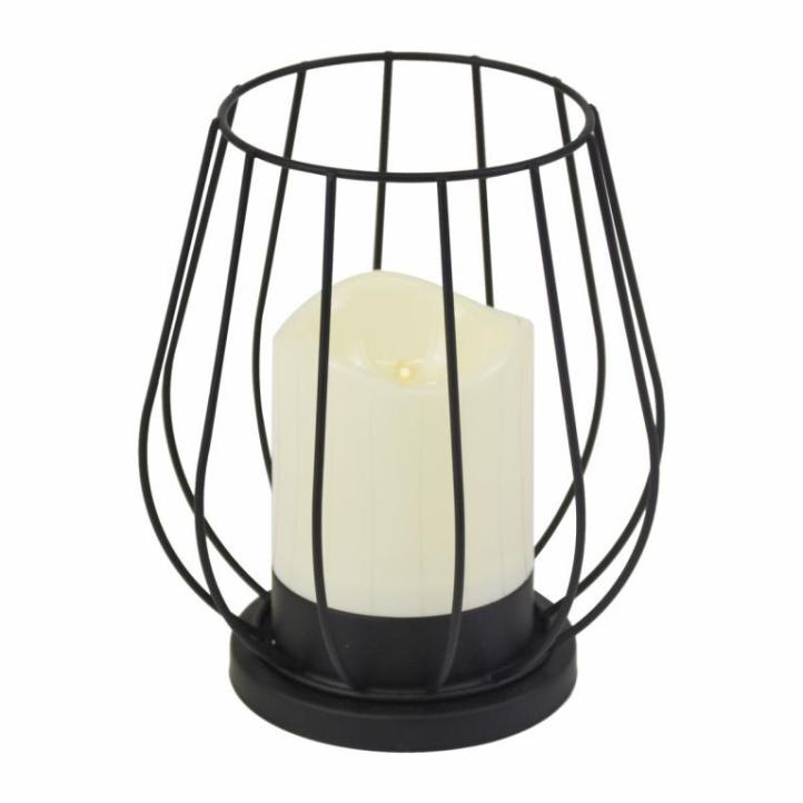 Kovový moderní svícen s led svíčkou bez plamene černá / bílá 17 cm