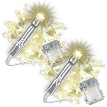 2x teple bílý světelný řetěz na baterie LED venkovní + vnitřní, časovač, 10 m