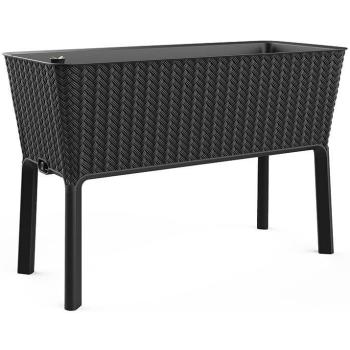 Vysoký květináč na nohách grafit umělý ratan na balkon / terasu / zahradu, 120 L, 114 cm