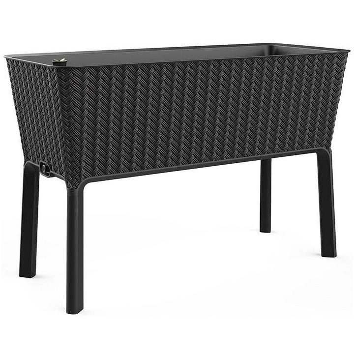Vysoký květináč na nohách grafit umělý ratan na balkon / terasu / zahradu, 120 L, 114 cm