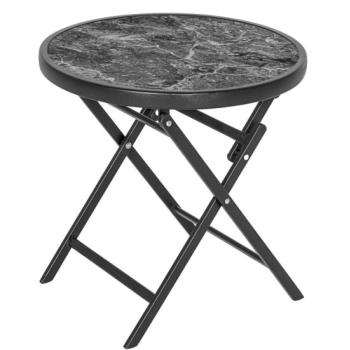 Venkovní odkládací stolek kov / mramor šedý průměr 45 cm, skládací, balkon / terasa
