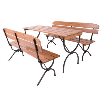 Set skládacího zahradního nábytku 2 lavice + stůl, kov / dřevo, 160 cm