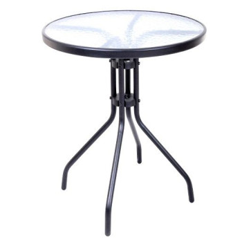 Kulatý zahradní stůl - ocelový rám se skleněnou deskou, průměr 60 cm