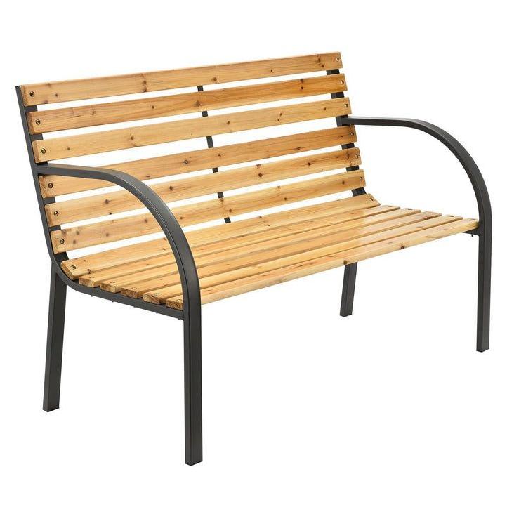Malá levná venkovní lavička kov dřevo dvoumístná na balkon / terasu / před dům 120 cm