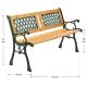 Levná malá zahradní lavička pro 2 osoby litina + dřevo 122 cm se zdobenými detaily