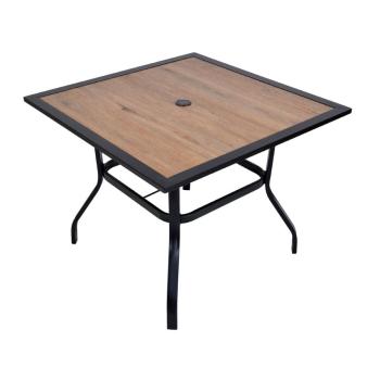 Čtvercový kovový zahradní stůl jídelní s deskou polywood hnědá / černá, 94x94 cm