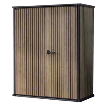 Velká venkovní voděodolná skříň se 2 policemi plast (vzhled hnědé dřevo), 1400 L