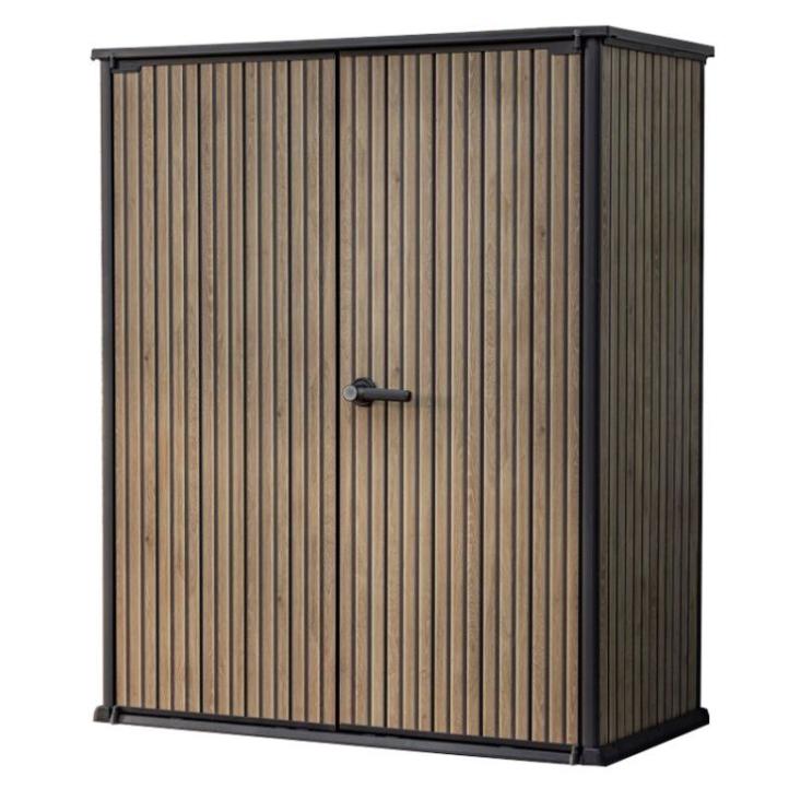 Velká venkovní voděodolná skříň se 2 policemi plast (vzhled hnědé dřevo), 1400 L