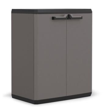 Nízká plastová skříňka šedá + černá do garáže / dílny / na terasu 68x83x39 cm