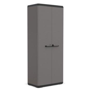 Vysoká plastová skříňka šedá + černá do garáže / dílny / na terasu 68x83x39 cm