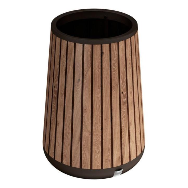 Luxusní velký plastový venkovní květináč venkovní hnědý ve vzhledu dřeva 51x51x72,5 cm