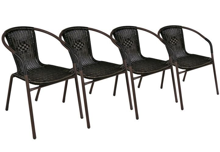 4 ks kovová balkonová židle s polyratanovým výpletem, hnědá