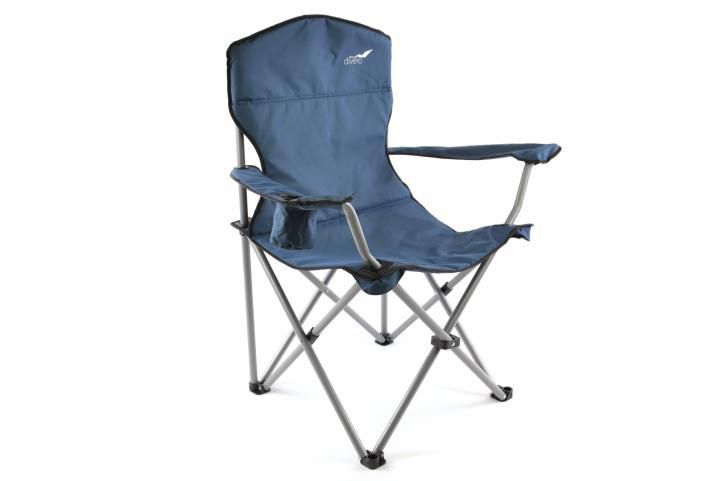 Skládací textilní židle s područkami, kovová kostra, modrá