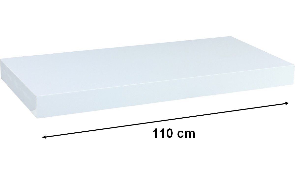 Nástěnná polička s levitujícím efektem, bílá dýha, 110 cm