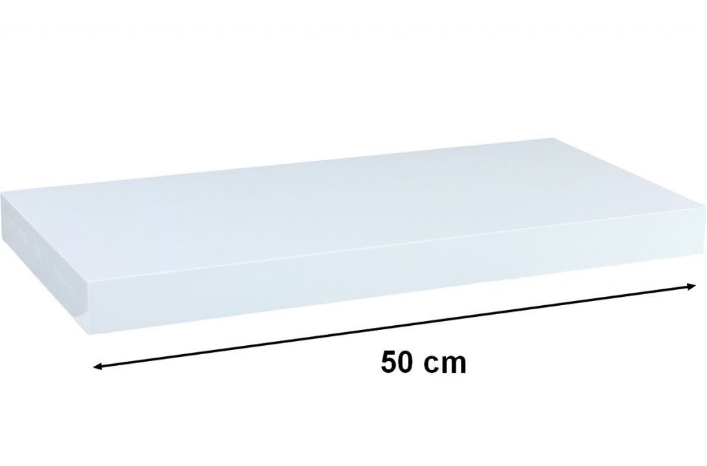 Nástěnná polička s levitujícím efektem lesklá bílá, 50 cm
