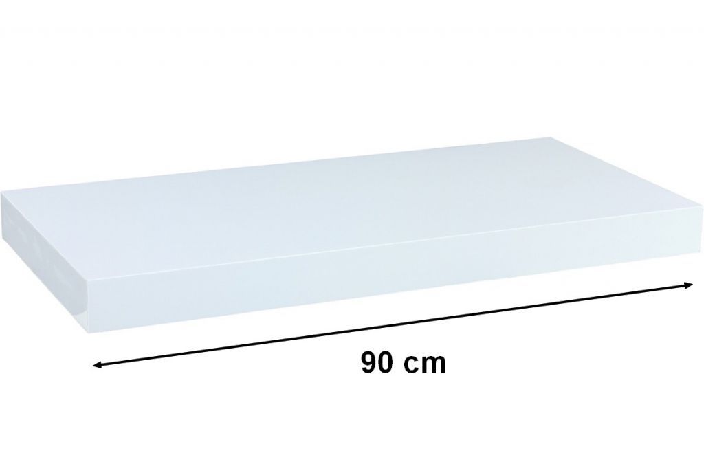 Nástěnná polička s levitujícím efektem lesklá bílá, 90 cm
