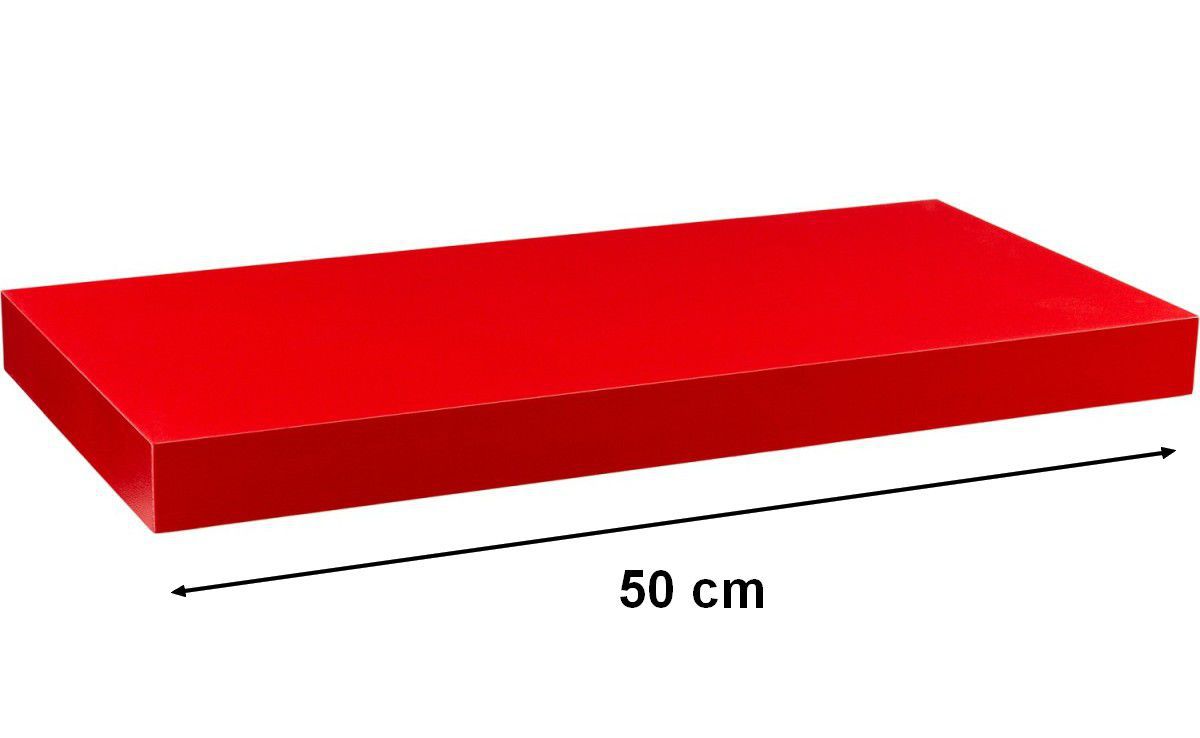 Nástěnná polička s levitujícím efektem červená, 50 cm