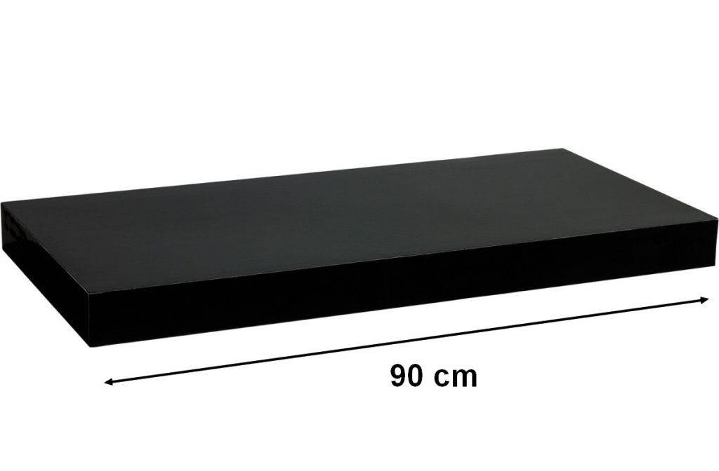 Nástěnná polička s levitujícím efektem, černá lesklá, 90 cm